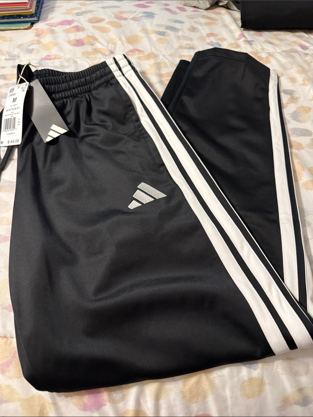 adidas Black Joggers with White Three-Stripe Detail